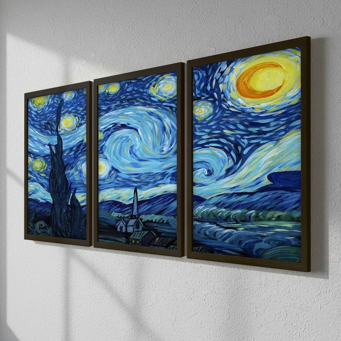 Wallity Cuadro Decorativo Enmarcado de Vincent van Gogh (3 Piezas)
